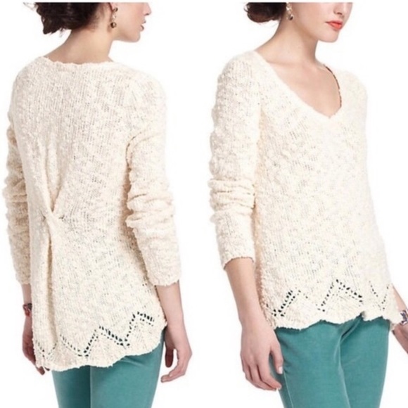 Anthropologie Sweaters - Anthropologie Pointelle Sweater Cream Yellow Bird